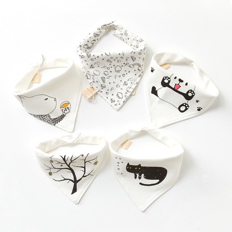 Bebé triángulo toalla saliva Toalla de algodón puro bebé babero doble capa botón a presión recién nacido niños pañuelo en la cabeza babero Paquete de cinco piezas