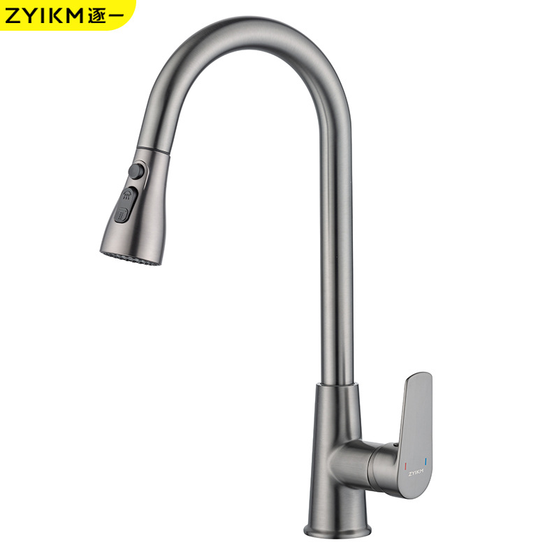Grifo de extracción de cocina uno por uno, todo cobre, a prueba de salpicaduras, lavabo, lavabo, lavabo, lavabo, lavabo dos en uno, frío y caliente para el hogar
