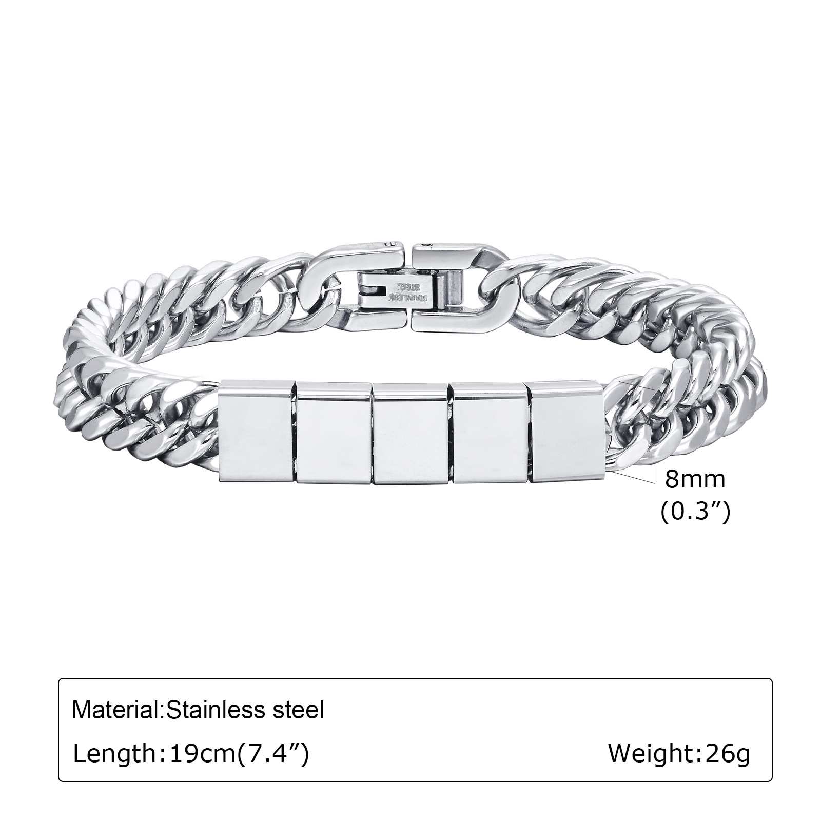 Titanium Steel Cuban Chain Bracelet Geometric Design For Men_voghion.com