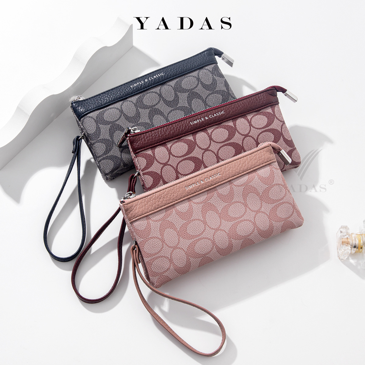 YADAS bolso mayorista damas comercio exterior nuevo clásico impresión ovalada patrón viejo zipper bolso de pulsera atmósfera pu
