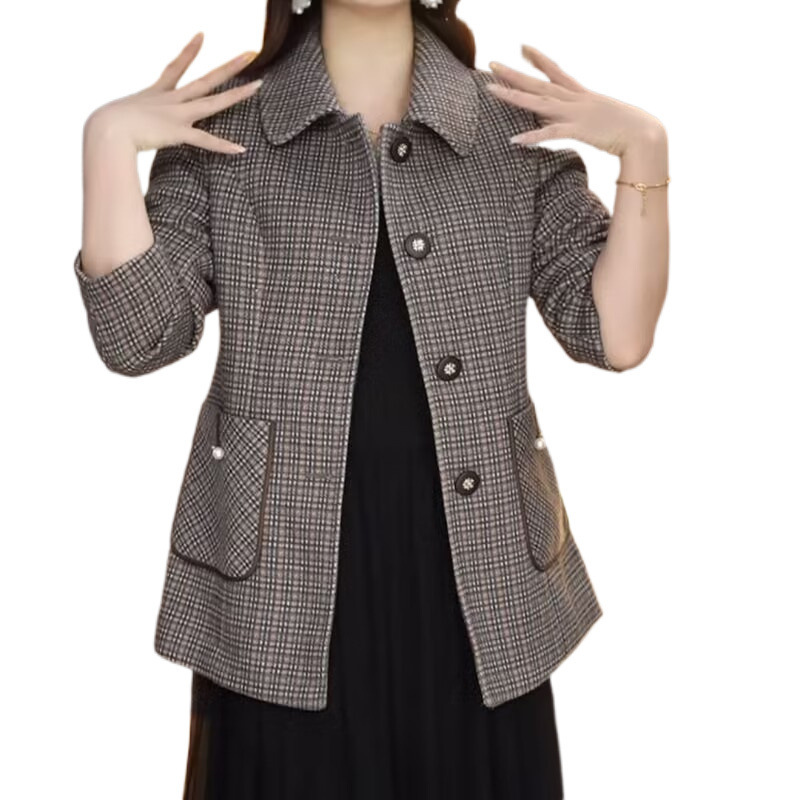 秋の女性用小香風ジャケット、春秋の新作カジュアルトップス、カーディガン、中年ママ服、おしゃれなスーツ|undefined