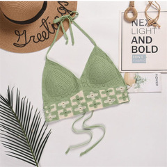 Bohemian-style necklaceless camisole with spaghetti straps, short-sleeved women's top, backless, balconette embroidery, multi-colored camisole