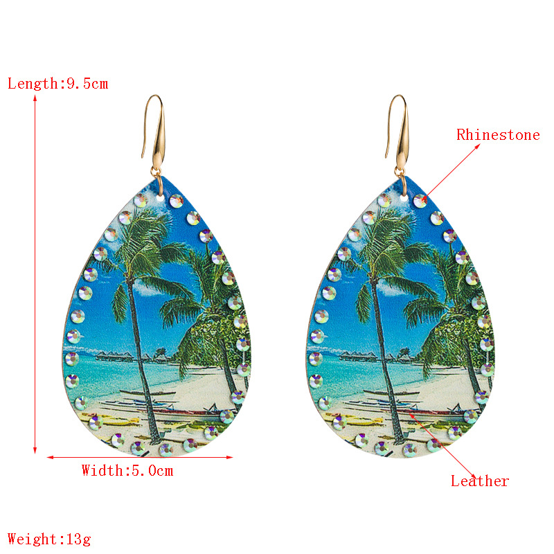 Fashion Leather Coconut Tree Print Drop-shaped Earrings display picture 1