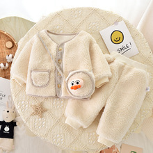 嬰兒夾棉加絨套裝秋冬季新生兒保暖洋氣外出服寶寶衣服潮童秋冬裝