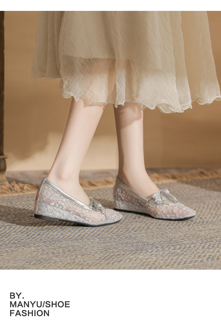 Sandal cao gót nữ ren lưới hở mũi phong cách Pháp — Champagne màu chi tiết 10