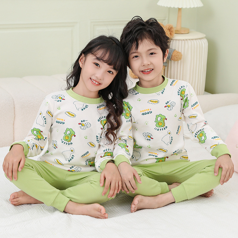 Boys and Girls Autumn Clothes and Pants Middle Collar Children's Cotton Underwear suit Cotton Children's Pajamas Home Clothes