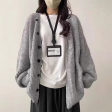 跨境厂家慵懒风简约单排扣针织开衫女秋冬新款时尚宽松软糯外套女