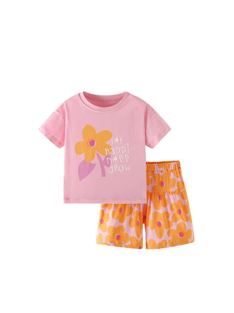 Traje de camiseta de niña malwee transfronterizo nuevo estilo de verano ropa de hogar para niños pequeños y medianos europeos y americanos lindo traje de dos piezas para niños