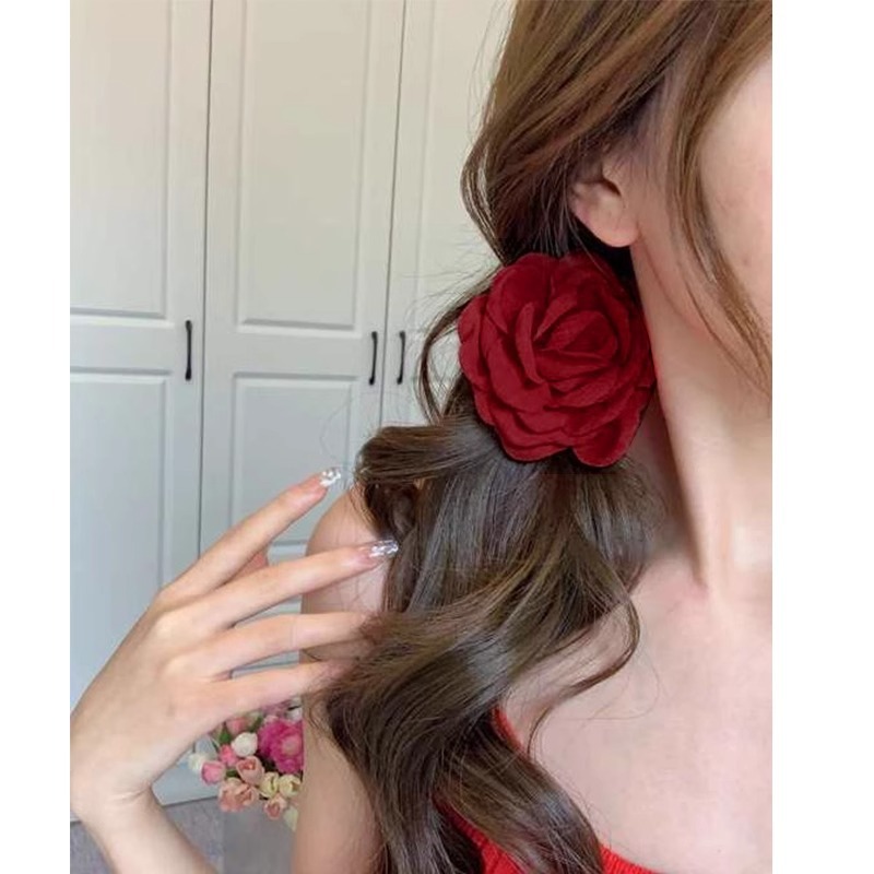 Camellia de satén simple clip de agarre de cabello de mujer mitad abrazadera para el cabello temperamento bajo clip de cabello de cola de caballo clip de cabello