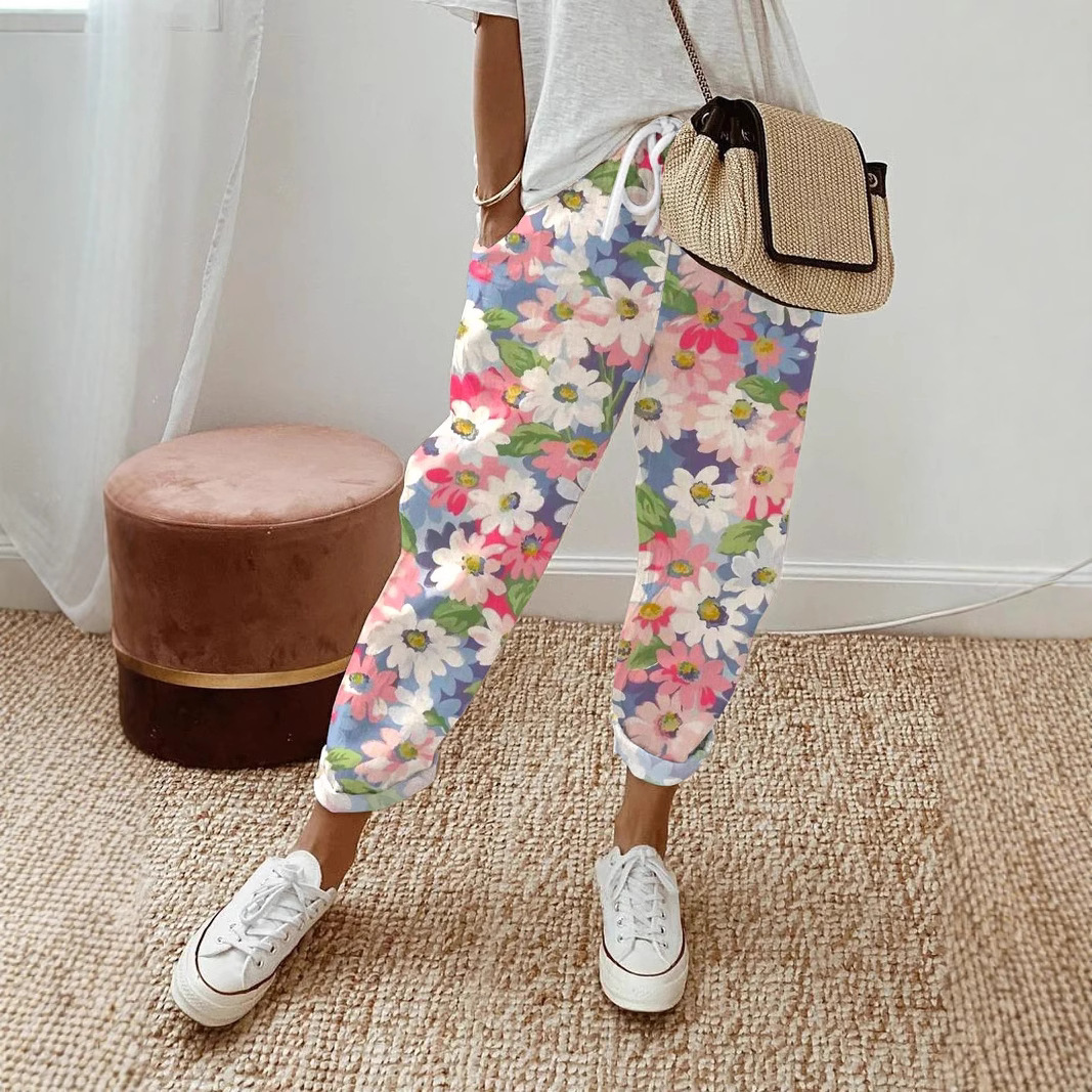 2025 independent station cross-border Europe and the United States hot plus size ladies 3D digital printing simple hem casual pants can be printed