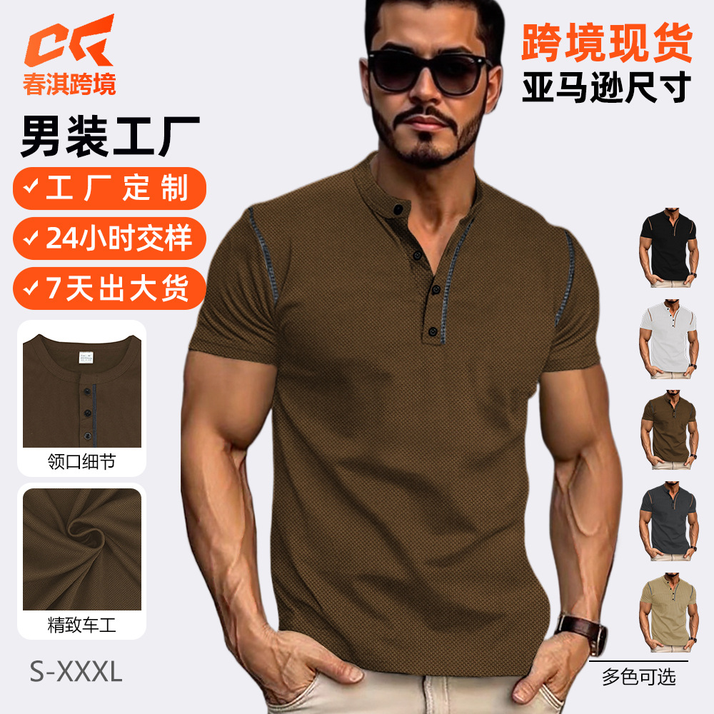Europa y Estados Unidos transfronterizos ropa de hombre de verano retro colores casuales botones sueltos cornisa de piña camisa polo de hombre de manga corta
