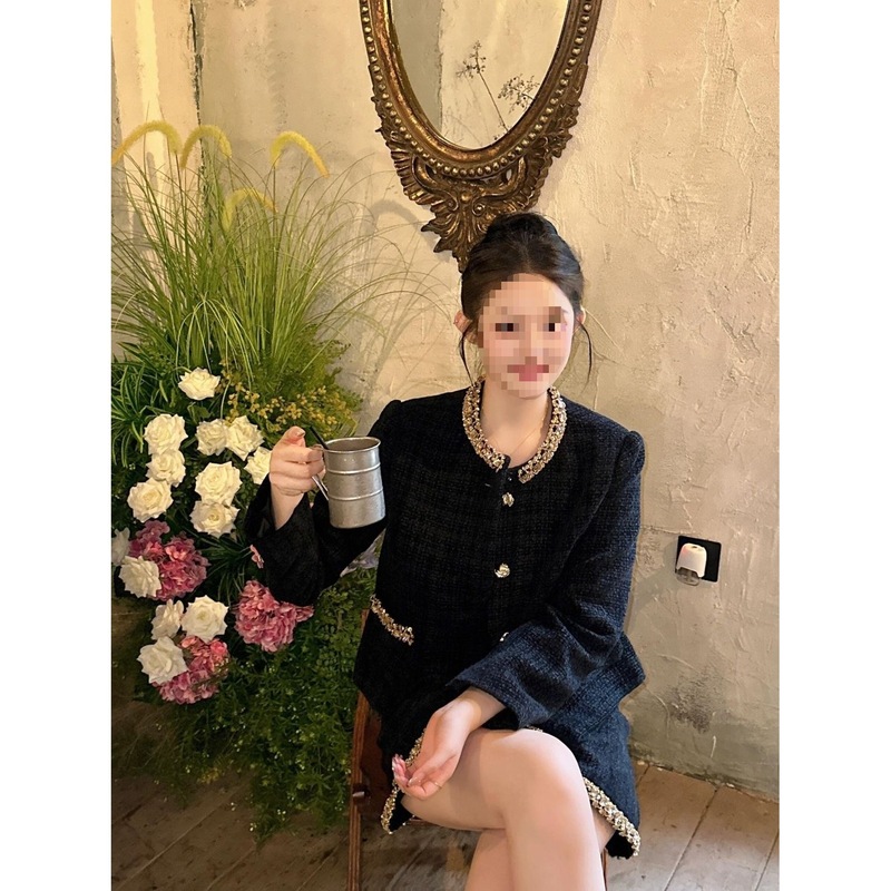 小香风套装女秋季新款法式小香风气质圆领长袖外套高腰显瘦半身裙|undefined