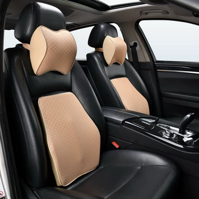 Car Headrest, Neck Pillow, Car | Headrest - cost-effective-grid-headrest-lumbar-support-warm-beige