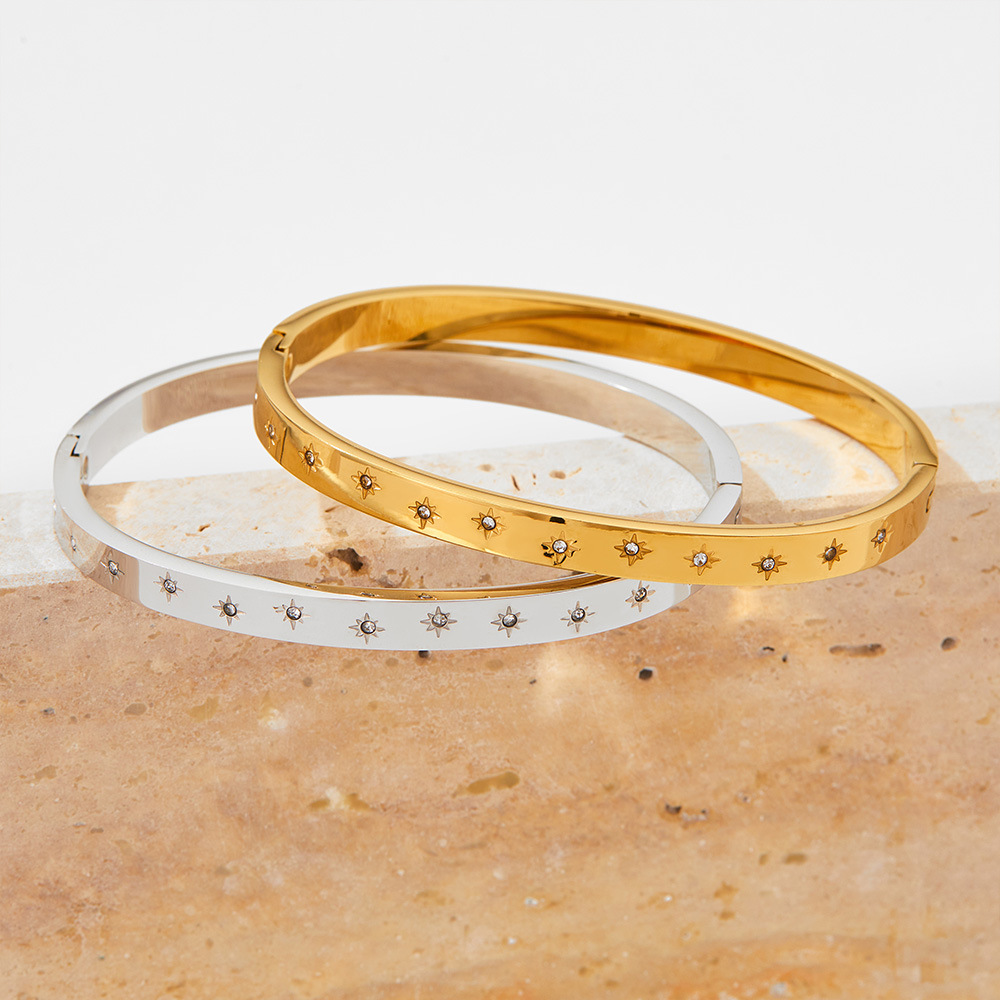 16K Gold Plated, White Gold Plated, Gold Plated Plating Material Zircon Inlay Material Fashion Circle 304 Stainless Steel 16K Gold Plated White Gold Plated Gold Plated Zircon Stainless Steel Bracelets In Bulk