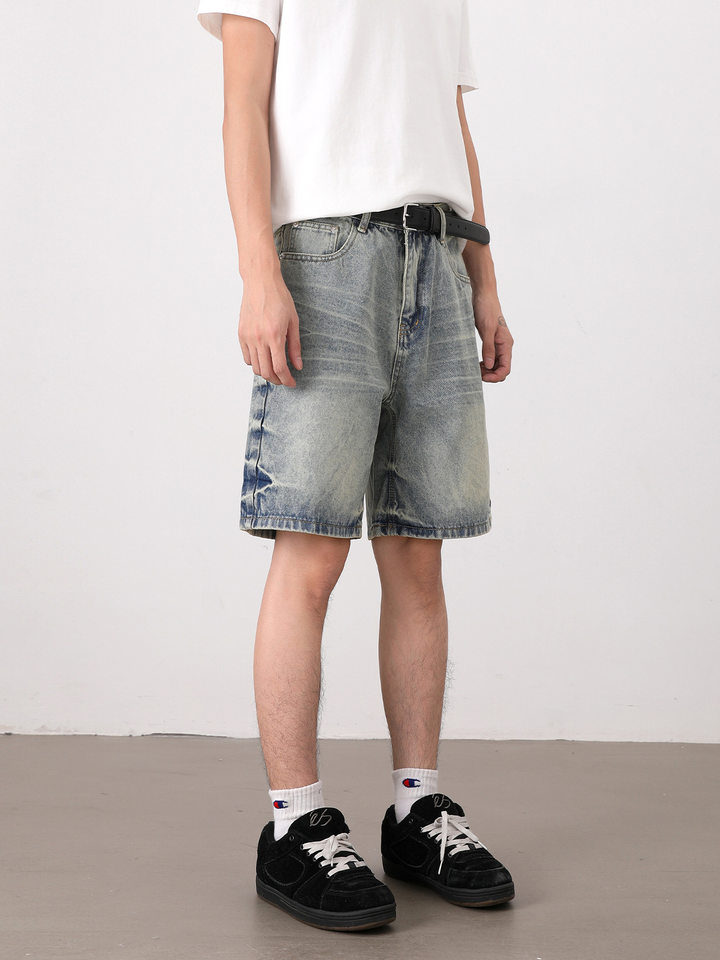 Quần short jean nam ống đứng kiểu Mỹ dáng rộng thoải mái — Màu xanh dương