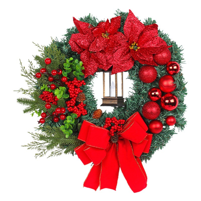 Hong Kong amor transfronterizo decoraciones de Navidad lámpara de aceite de Navidad con flor roja casa puerta delantera decoración escena guirnalda