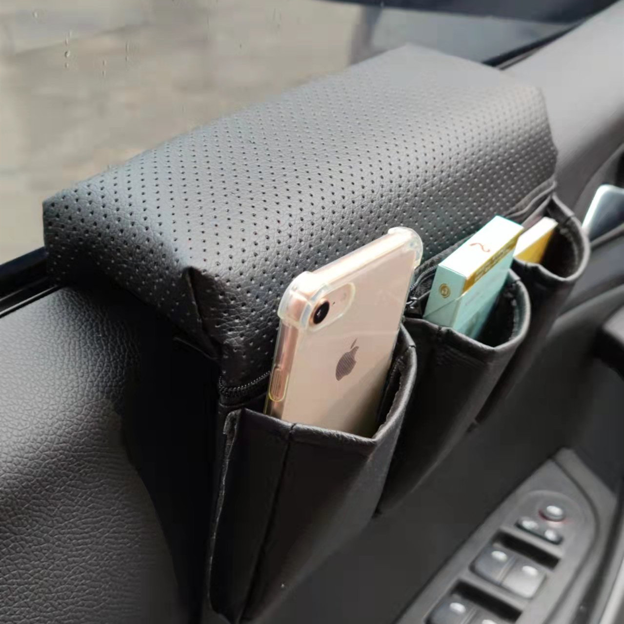 Car Window Storage Box Armrest Storage Bag Organizer Car Multifunctional Leather Storage Box Anti-Pressure