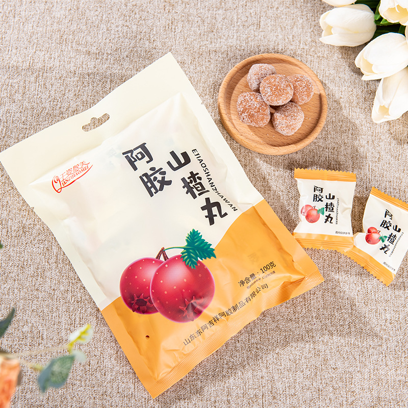 山东源头厂家直发阿胶山楂丸100g/袋休闲零食蜜饯山楂制品