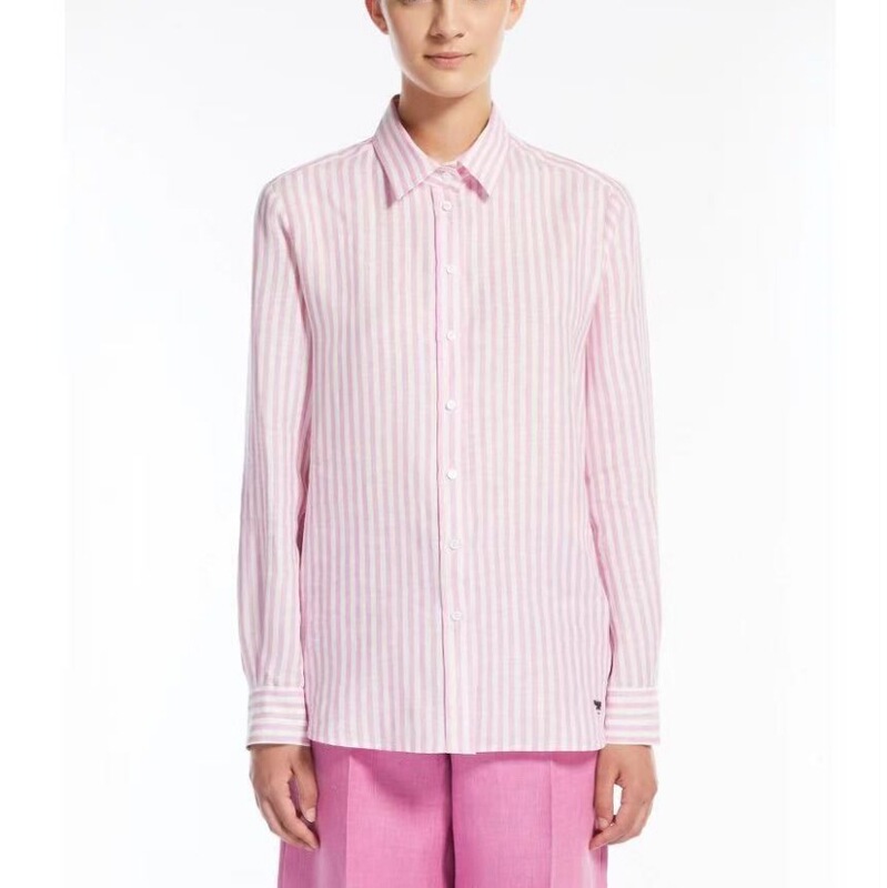 MAX25 Spring and Summer New Classic Simple Versatile Striped Linen Shirt Top