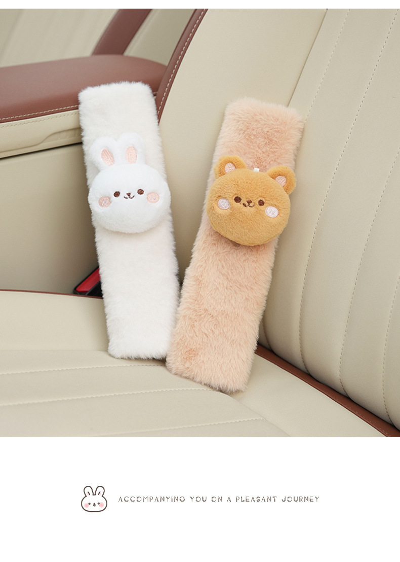 Cute Bear and Rabbit Plush Car Seatbelt Shoulder Pads, Universal for All Seasons, Anti-Strangling Shoulder Protectors, Decorative Cartoon Fun