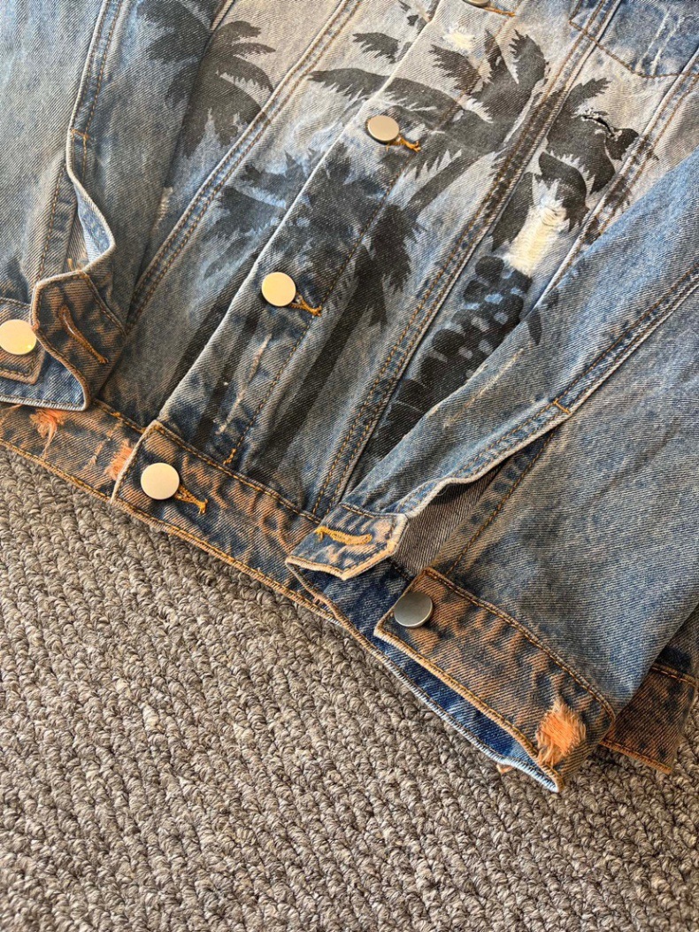 Men's Denim Jacket Gradient Print High Street Style Casual Coat_voghion.com