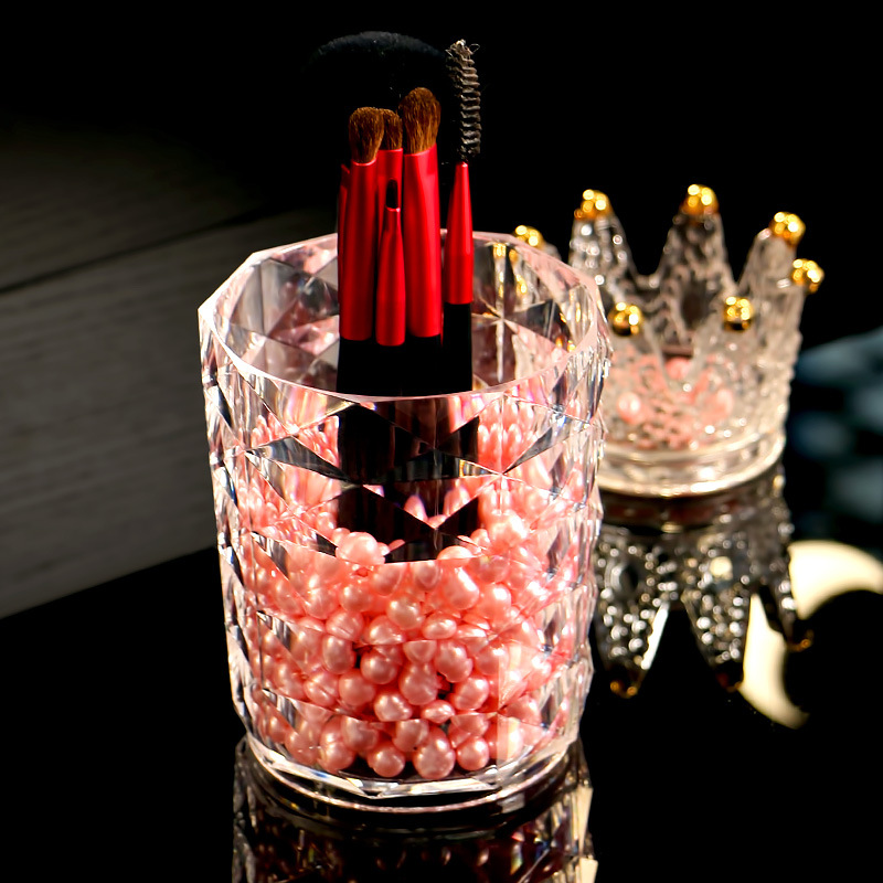 Diamante patrón maquillaje cepillo tubo de almacenamiento de escritorio transparente maquillaje ceja lápiz cepillo cubo papelería sostenedor de la pluma cepillo de cejas sombra de ojos caja del cepillo