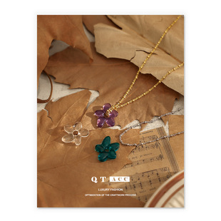 Brass plated 18K real gold/platinum ins simple temperament and personality glazed flower necklace bead chain necklace