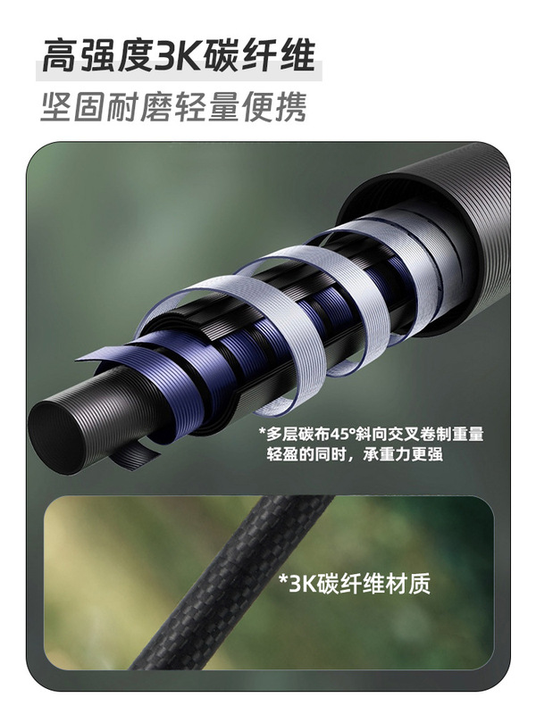 3K カーボンハイキングスティックプロフェッショナルアウトドアクロスカントリーランニングスティック折りたたみ式伸縮式アウターロック超軽量カーボンファイバーハイキングスティック|undefined