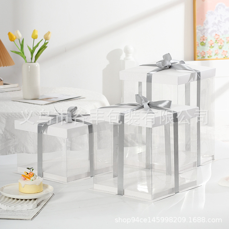 蛋糕盒子包装盒6六8八10寸12寸双层加高网红透明生日蛋糕盒厂家批