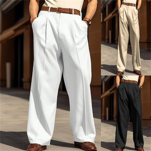 2025 Men's Cross-Border Wide Leg Pants Casual Front Pocket Straight-Leg Daily Street Suit Pants