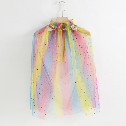 New Feather Mesh Cloak Children's Lace-up Performance Thin Princess Cloak Baby Cloak Cloak for Small and Medium-sized Children