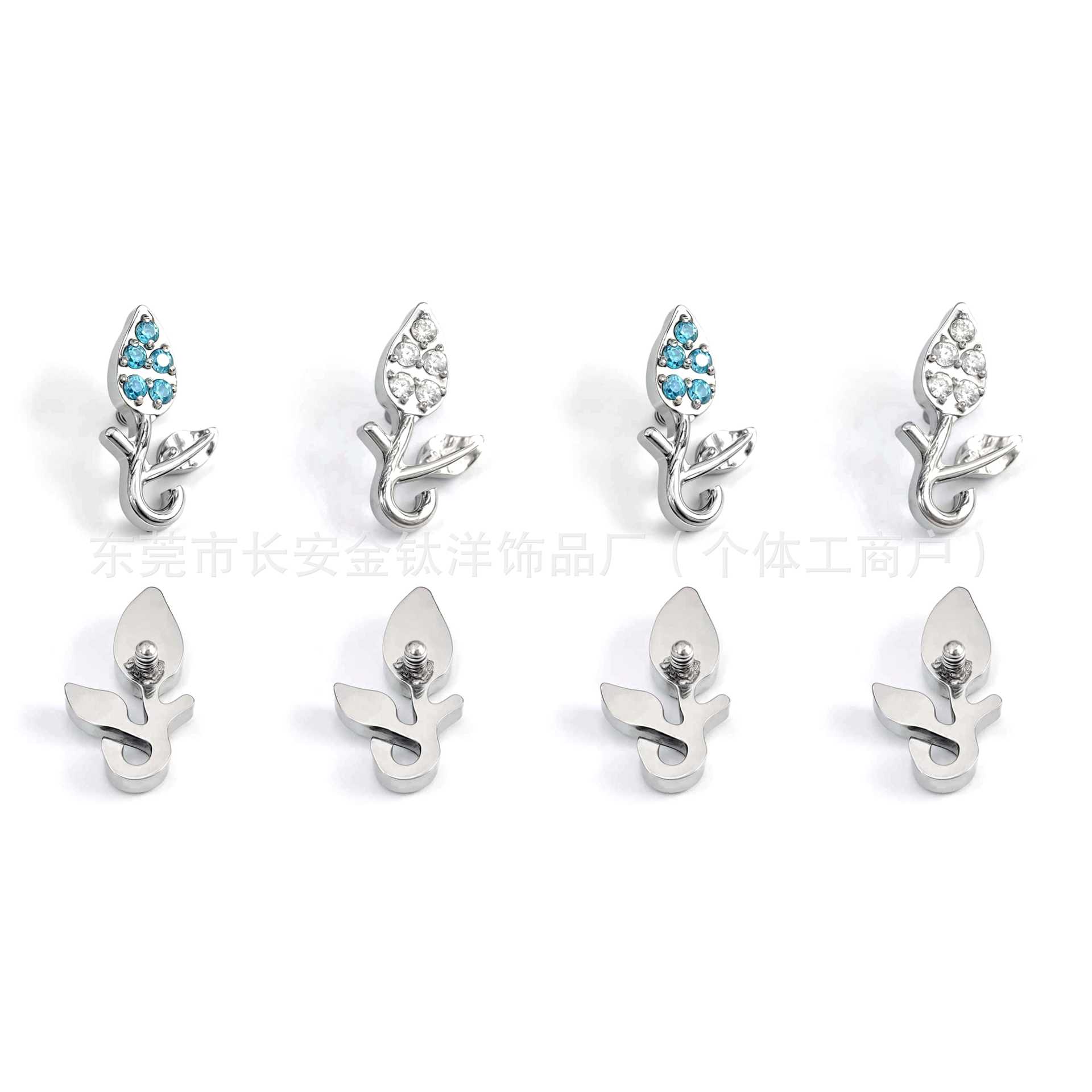 F136 Titanium Flower Earrings with 5A Zirconia - Lip, Nose, Ear Bone Studs - G23 Alloy Body Piercing detail image 5