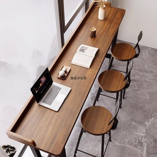 New Balcony Bar Table Simple Solid Wood Long Baffle Table Window Wall Narrow High Table and Chair Combination