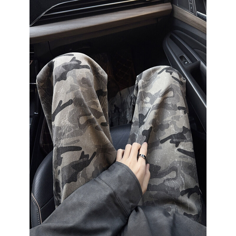 American Ins High Street Dark Loose Straight Camouflage Jeans Camouflage Caution Pants Camouflage Pants Winter Snow Pants