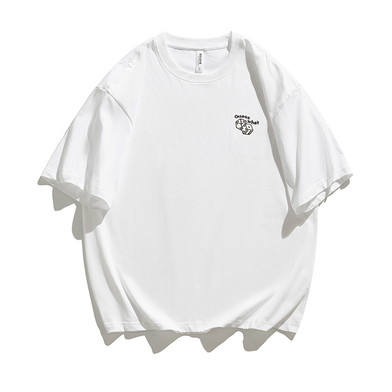 Herr t-shirt med tärningsbroderi rund hals lös passform överdel_voghion.com