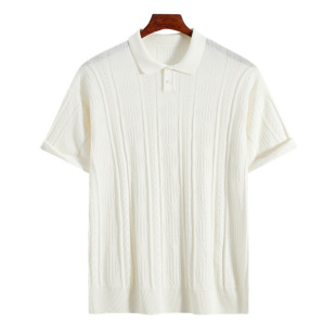 2025 New Solid Color Jacquard Lapel Old Money Style Textured Versatile Short-Sleeved Sweater
