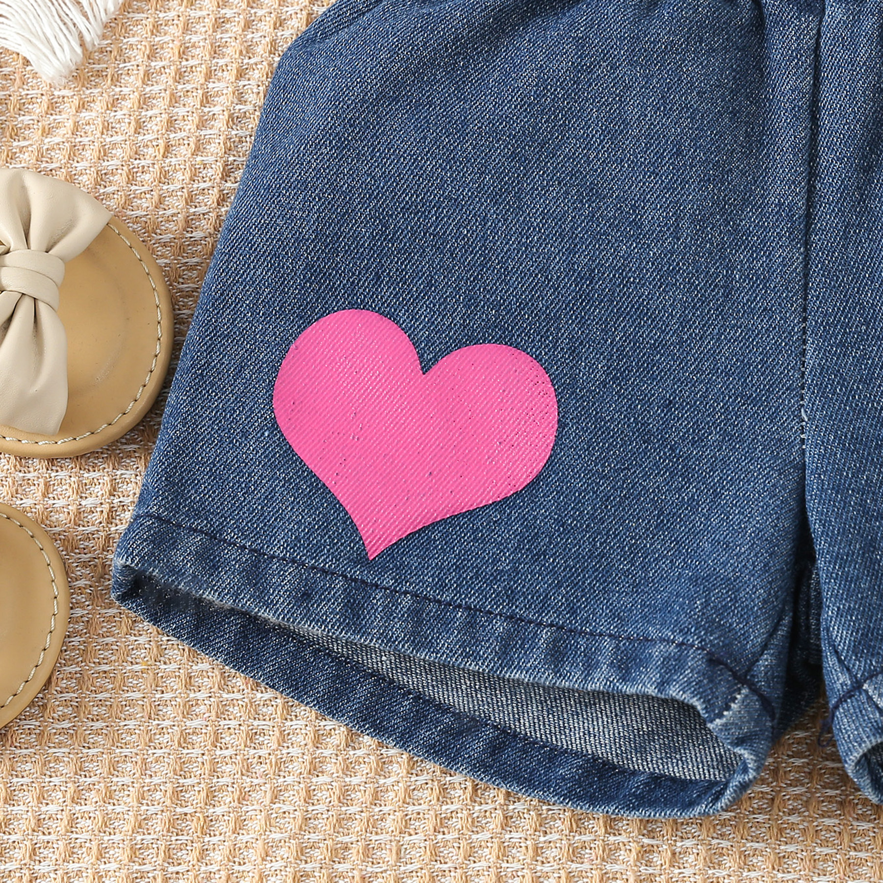 Summer Season Valentine'S Day Cute Letter Heart Shape Cotton Blend Girls Clothing Sets