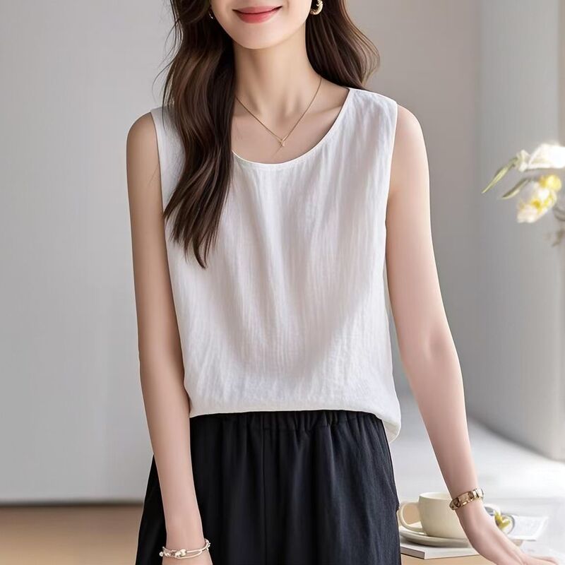 Simple Style Dopamine Outfit Sleeveless Top Summer New Versatile Camisole Cotton Linen Comfortable Trendy Women's Clothing