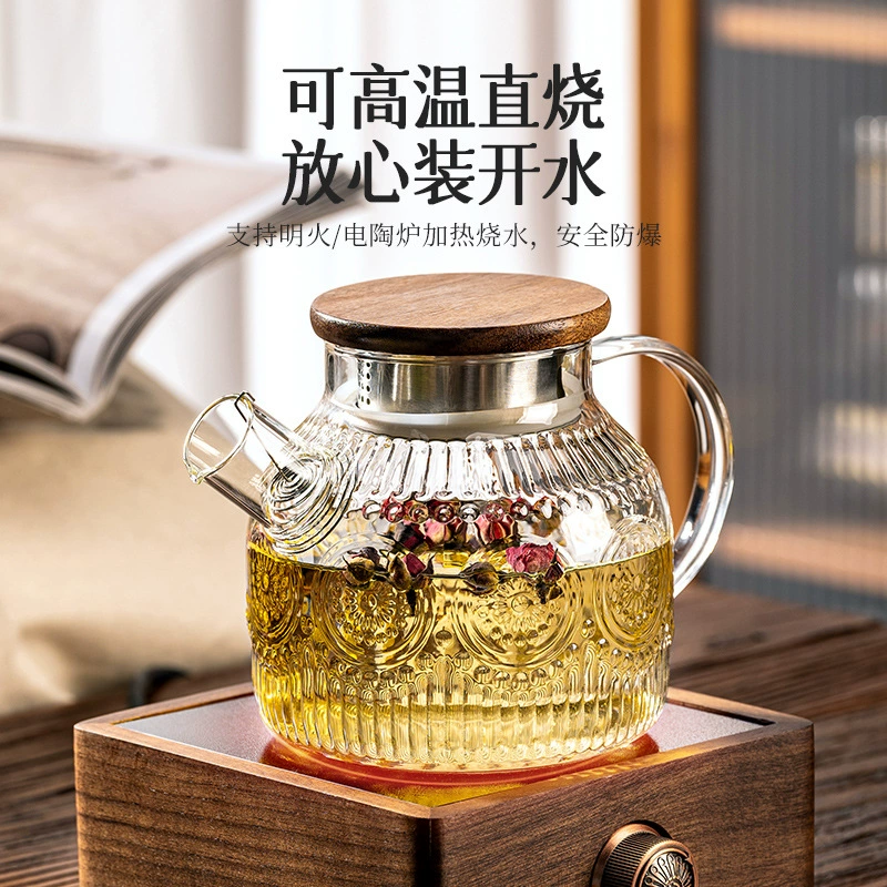 Glass teapot for home use, capacious drying rack, tea with glass, increased thickness