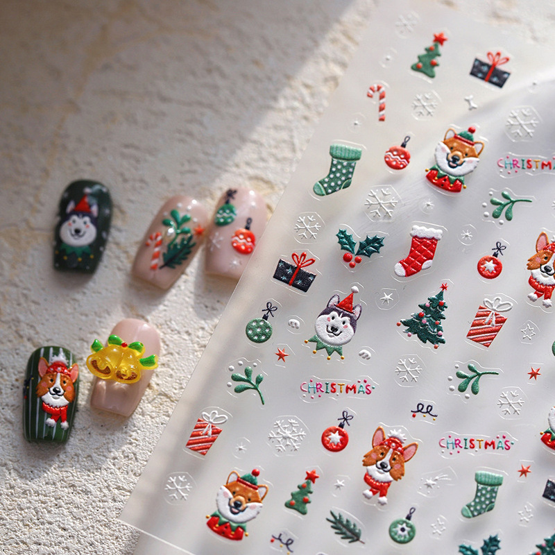 Iron New Craft Christmas Cartoon Nail Art Stickers Relief Adhesive Nail Stickers Nail TS-3886 Christmas Dog