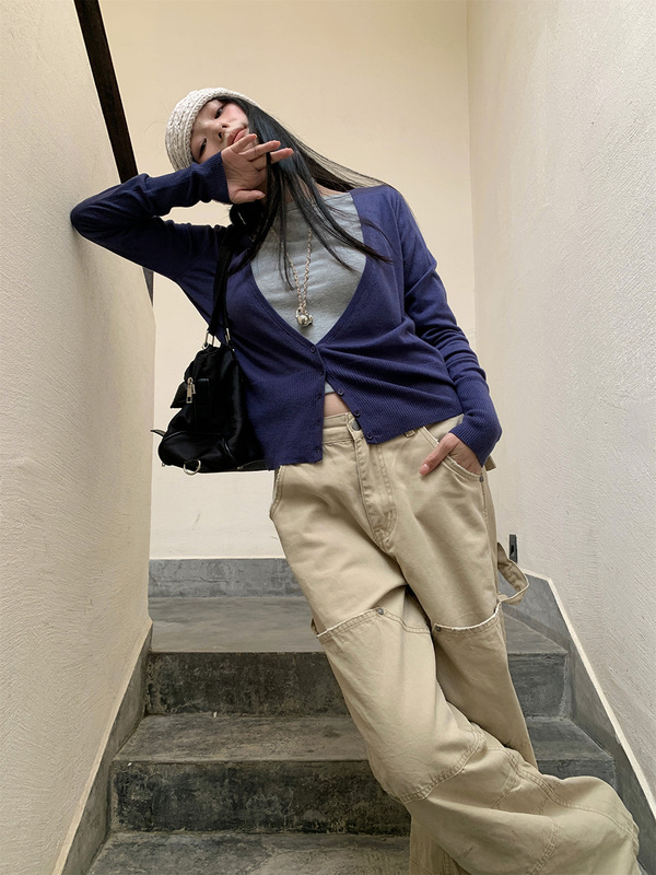 [9hour]解构拼接设计感牛仔裤女 2025秋季个性工装直筒裤女HC1337|undefined