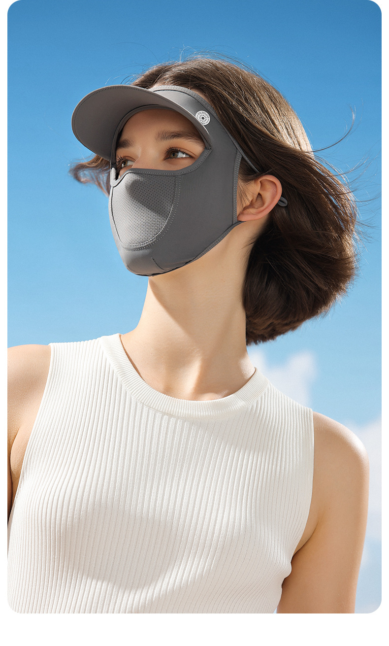 Ny Ice Silk Sunscreen Mask för kvinnors sommar utomhus helsolskydd Mesh andas ansikte Gini bälte hoodie XTJ111_voghion.com