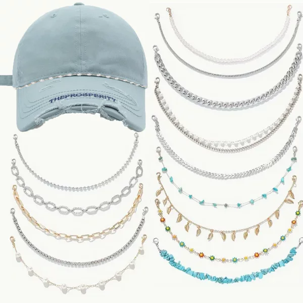 Europe and the United States cross-border jewelry fashion personality pearl rhinestone chain hat chain Joker hat accessories men and women