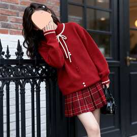 女童红色毛衣2026秋冬新款洋气中大童女孩圣诞针织上衣儿童套装