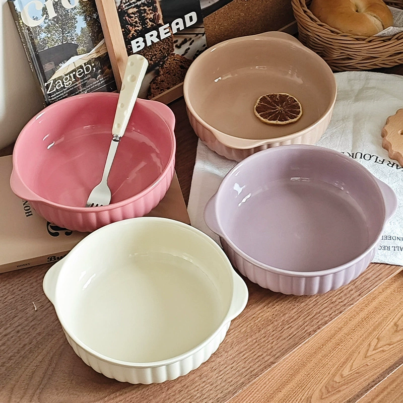 Двойной уши керамическая миска (INS Wind Ceramics), 7.5 дюйма, может использоваться в микроволновке и духовке-гриль, кремовые цвета
