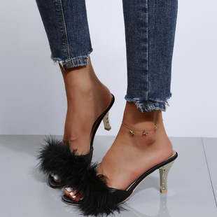 Mao Mao Slippers Women Sexy Women's Shoes 2022 Summer New Daily Style Women's High Heel Slippers for Foreign Trade