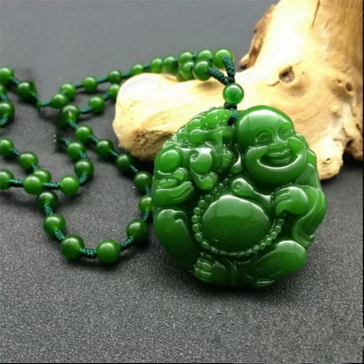 厂家台湾青玉笑佛吊坠 男女款玉佛挂件外蒙料碧玉弥勒佛吊坠