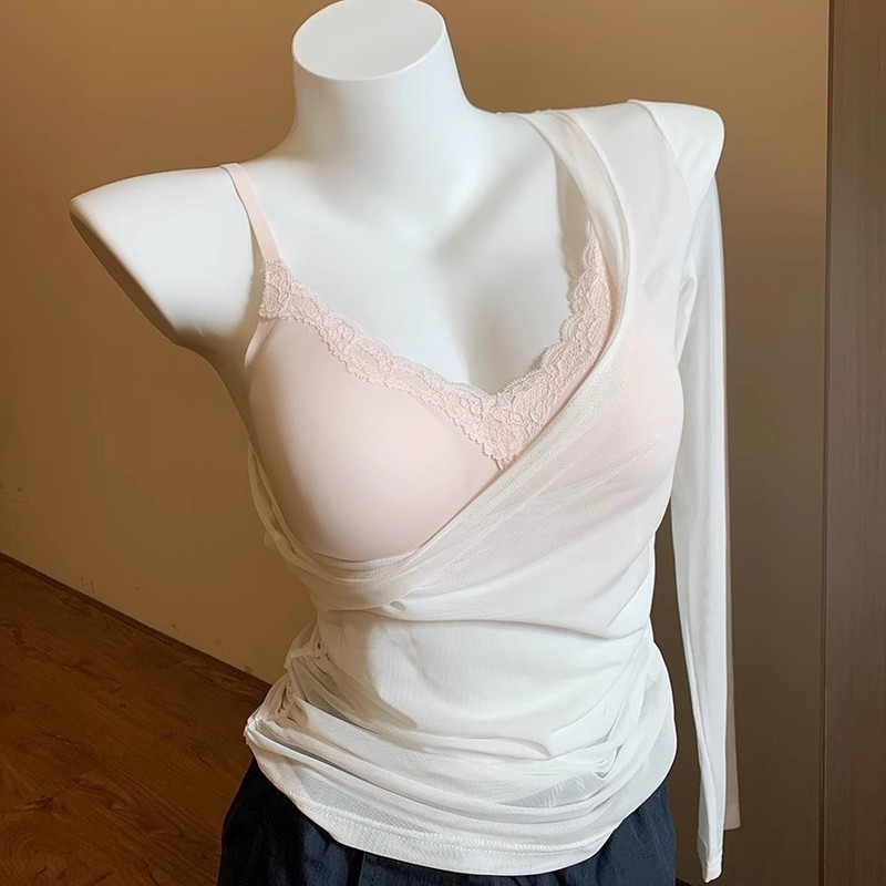 胸が小さい女性向けの快適なレース/シームレス下着、胸パッド付きレースレイヤードキャミソール、プッシュアップブラ|undefined