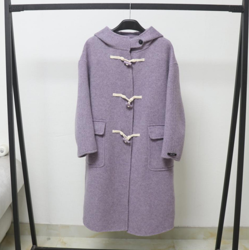 Korean Double-Sided Wool Outwear for Women, Mid-Length Hooded Cotton Rope Buckle, Loose Slimming Look Woolen Outwear for Women, Autumn and Winter Korean Double-Sided Wool Outwear for Women, Mid-Length Hooded Cotton Rope Buckle, Loose Slimming Look Woolen Outwear for Women, Autumn and Winter