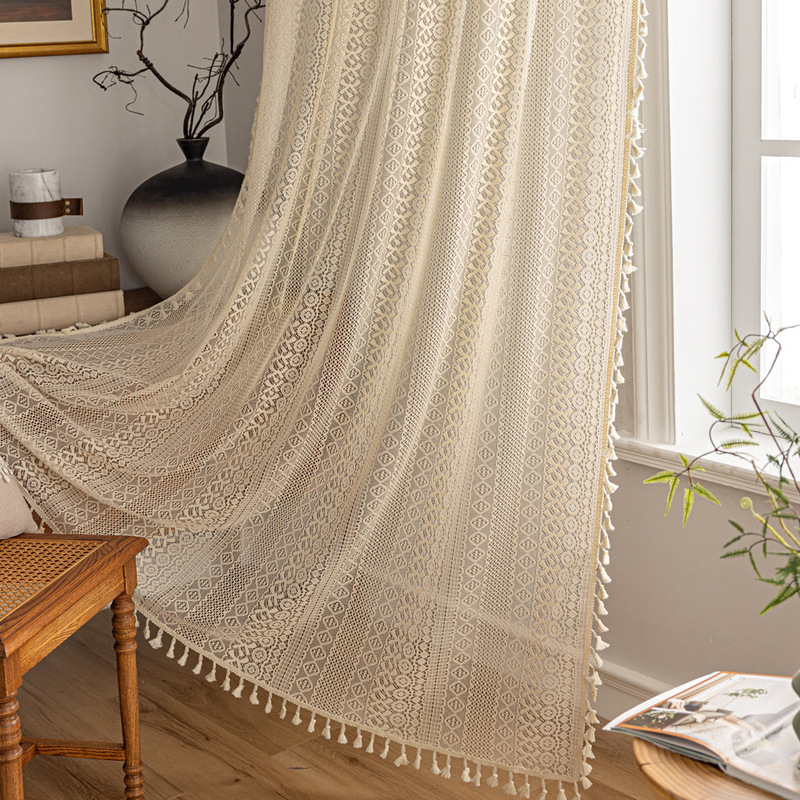 American Pastoral Country Lace Gauze Curtain Cut Out Crochet Curtain Cut Out Bay Window Bedroom Living Room Balcony Window Screen Finished Product